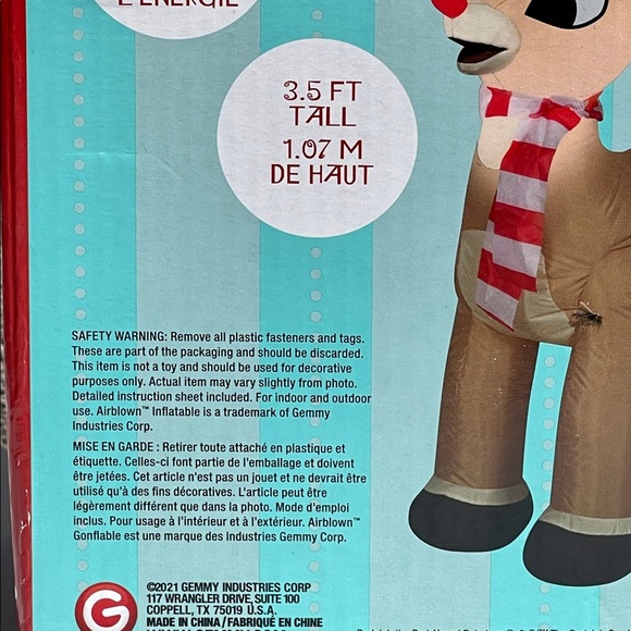 Rudolph The Red Nosed Reindeer 3.5' Airblown Inflatable w/ Light Up Nose - Gemmy - Picture 7 of 8